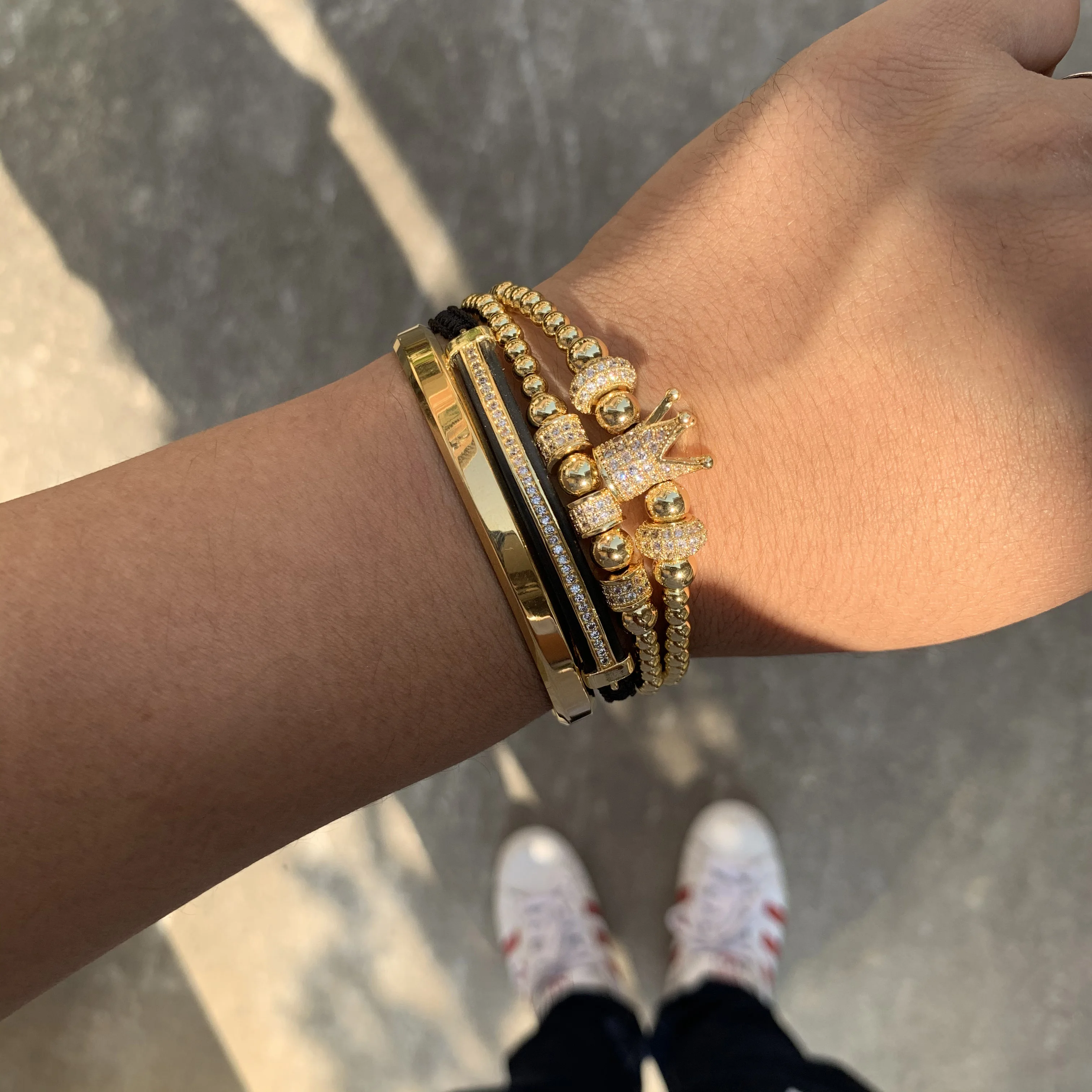 Роскошный мужской браслет с бусинами из нержавеющей стали белым кубическим