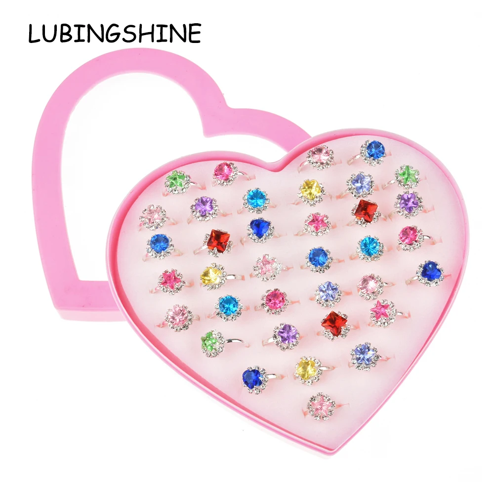 36 шт./лот регулируемые детские кольца ювелирные изделия милый Кристалл