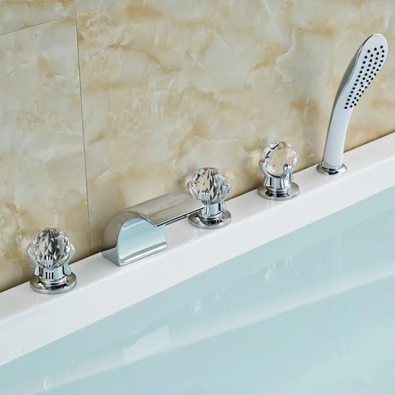 Хромированная латунь с тремя ручками Cristal кран для ванны водопадом ванной