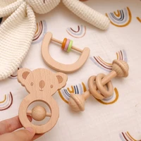 3 pcs wooden animal rattle toys for children wood ring baby teether rodent baby gym mobile rattles newborn educational kids toys