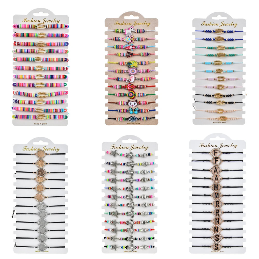 12 шт./компл. богемный браслет цепочка с кристаллами и ракушками Плетеный