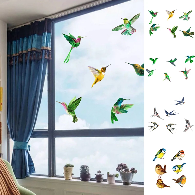 

6pcs Creative Glass Decals Hummingbird Stickers Birds Electrostatic Glass Sticker Bird Anti-collision Warning Sticker Home Decor