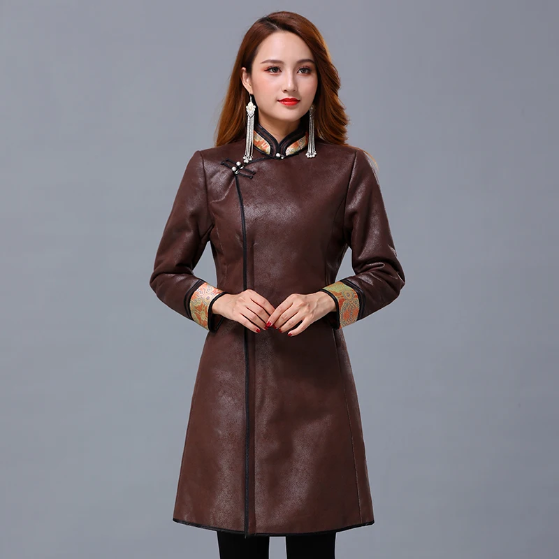 

Traditional retro Style tops Winter women Tang suit Hanfu Stand collar handmade button Coat Warm elegant Asia top
