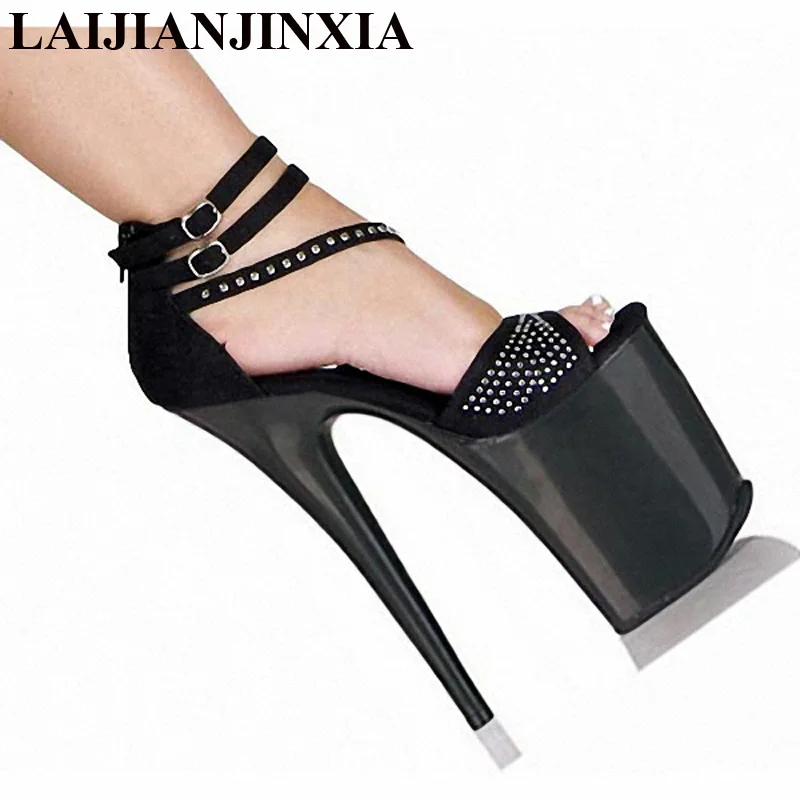 New 20cm ultra high heels sandals rivets open toe cover heel with the temptation to shoes 8 inch Platform Dance Shoes