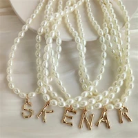 imitation pearl choker a z initial letter pendant necklace for women golden bamboo alphabet pearl beaded necklace trendy jewelry