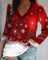 christmas women oversize snowflake print patchwork blouse 2021 femme casual long sleeve festival top office lady xmas costumes