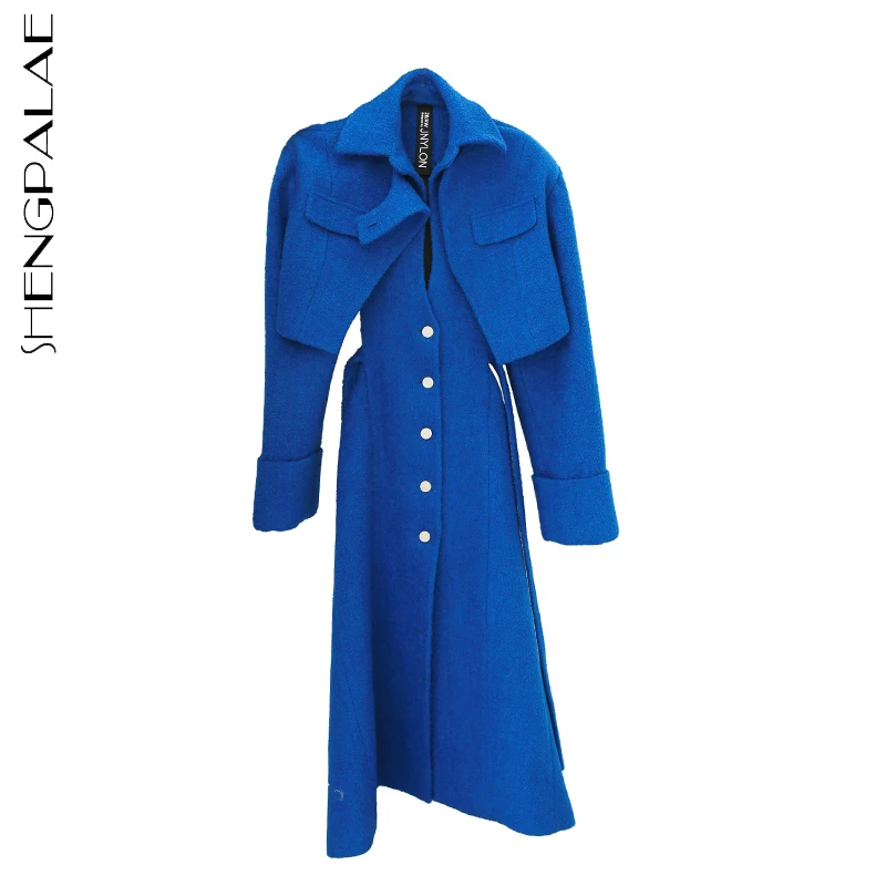 

SHENGPALAE, модный синий шерстяной Тренч, Женская Осенняя коллекция 2021, новинка, свободная однобортная ветровка с длинным рукавом