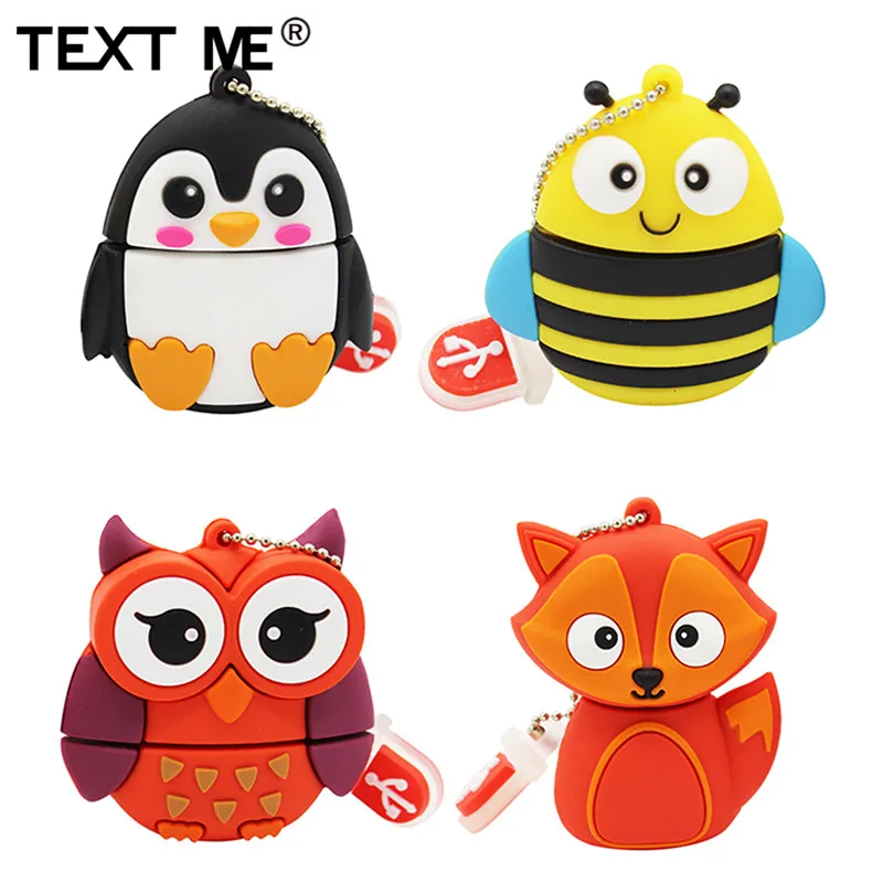 TEXT ME 64GB мультфильм Пингвин сова лиса стиль usb флеш-накопитель usb 2,0 4GB 8GB 16GB 32GB флешка, подарок