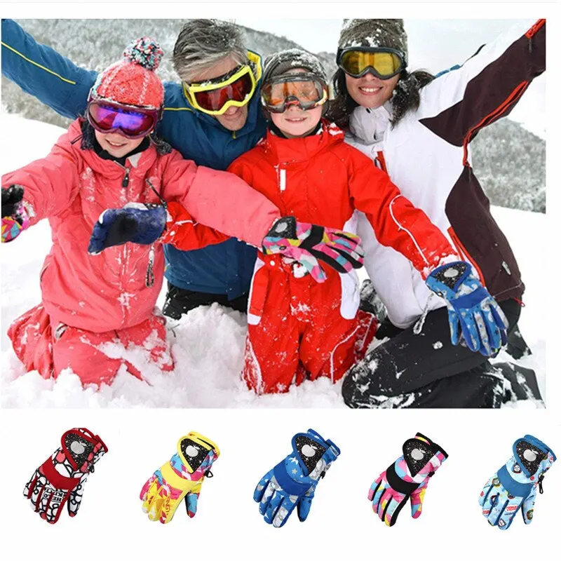 

New Children Kids Winter Warm Solid Color Gloves Boy Girls Ski Long-sleeved Mitten Windproof Waterproof Thicken Warm Gloves