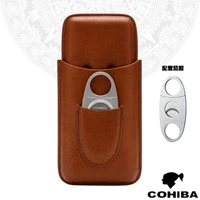 cohiba brown genuine leather cigar cigarette holder case travel humidor wcutter set 3 tube tobacco storage holder smoking tool