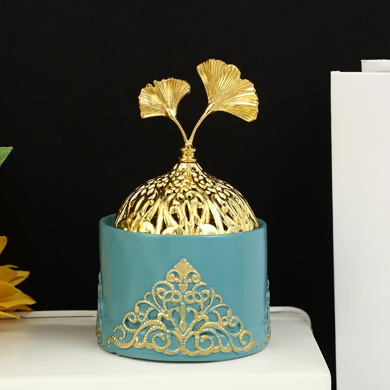 

Blue S Rose Decor Censer Ginkgo Leaf Incense Burner Metal Aromatherapy Stove Cans Incense Candlestick Jewelry Box Craft Gifts