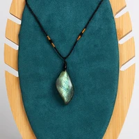 100 natural labradorite original stone pendant leaf shape polished healing energy stone increase charm unisex jewelry diy gift