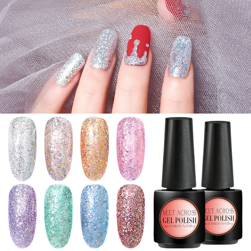 MEET ACROSS 7 мл Платиновый Сияющий УФ-гель для ногтей голографический Мерцающий Блеск
