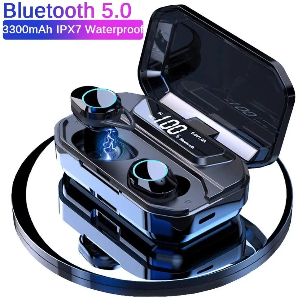 

G02 V5.0 Bluetooth Stereo Earphone Wireless IPX7 Waterproof Touch Earbuds Headset 3300mAh Battery LED Display Type-c Charge Case