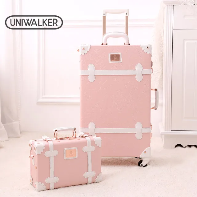  UNIWALKER Vintage Luggage Set, 2 Piece Handcraft Leather  Suitcase with Spinner Wheels TSA Lock and Cosmetic Train Case for Women Men(26in+12in,  Beige) : Clothing, Shoes & Jewelry