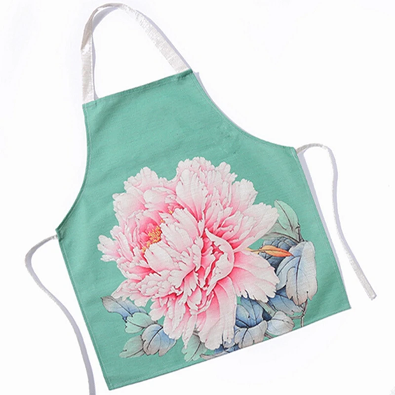 Кухонный комбинезон с цветочным принтом из хлопка и льна противообрастающий