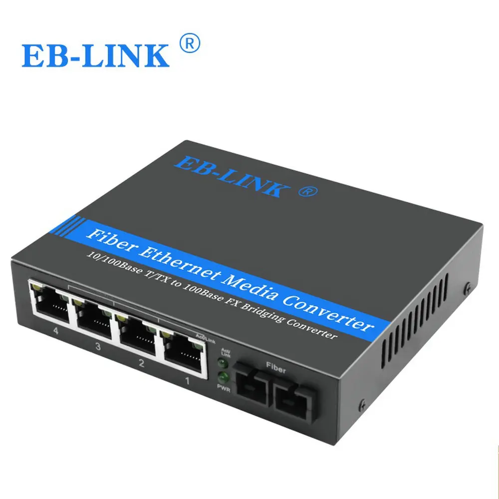 Оптический медиа-конвертер 100 Мбит/с одномодовый дуплексный FTTH Fiber SC 4 порта RJ45