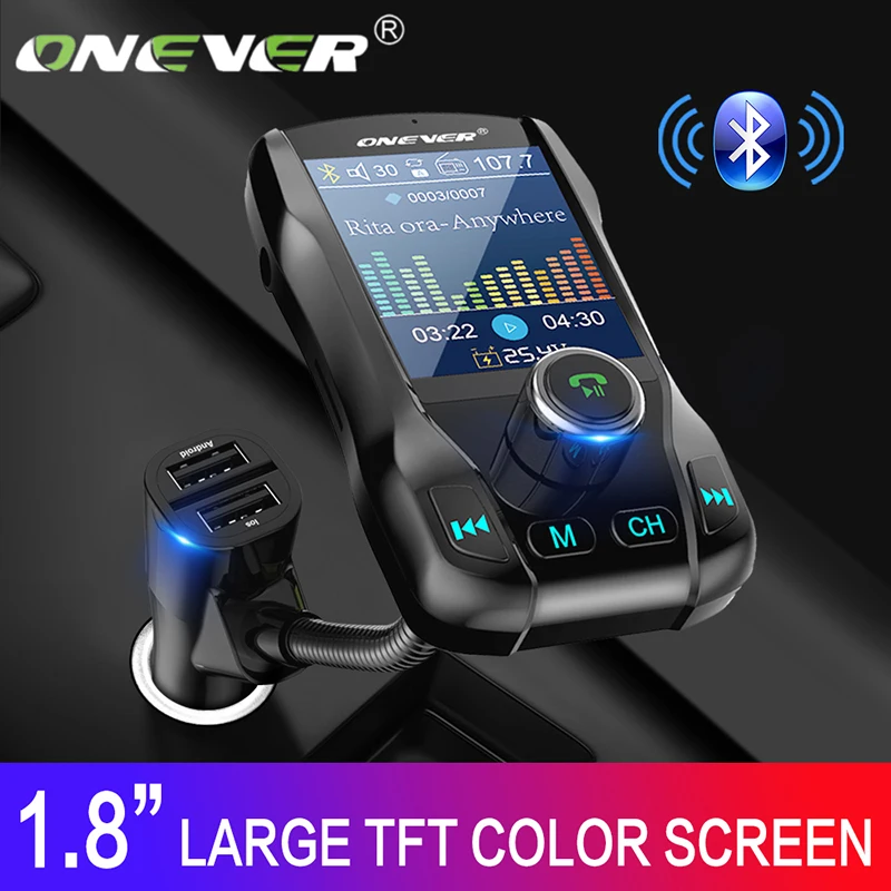 Onever Цвет Экран fm-передатчик Беспроводной Bluetooth Handsfree Car Kit 360 Поворотный Автомобиль MP3 аудио с 5 V 3,1 A Dual USB зарядки
