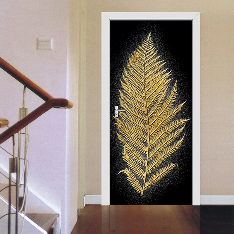 Современные скандинавские тропические наклейки на дверь с золотыми листьями ПВХ
