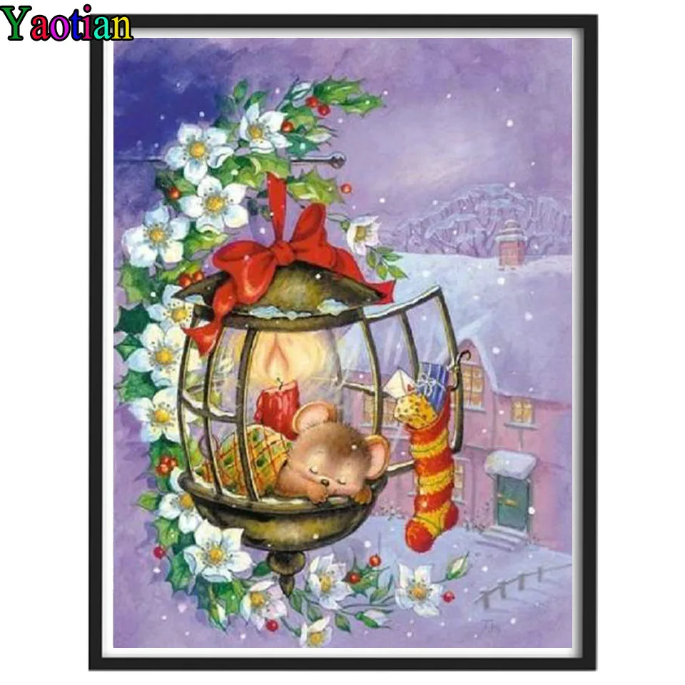 

Алмазная живопись, Набор для вышивки крестиком, с квадратными/круглыми стразами, мышь Рождественская 5D, свесветильник, мозаика