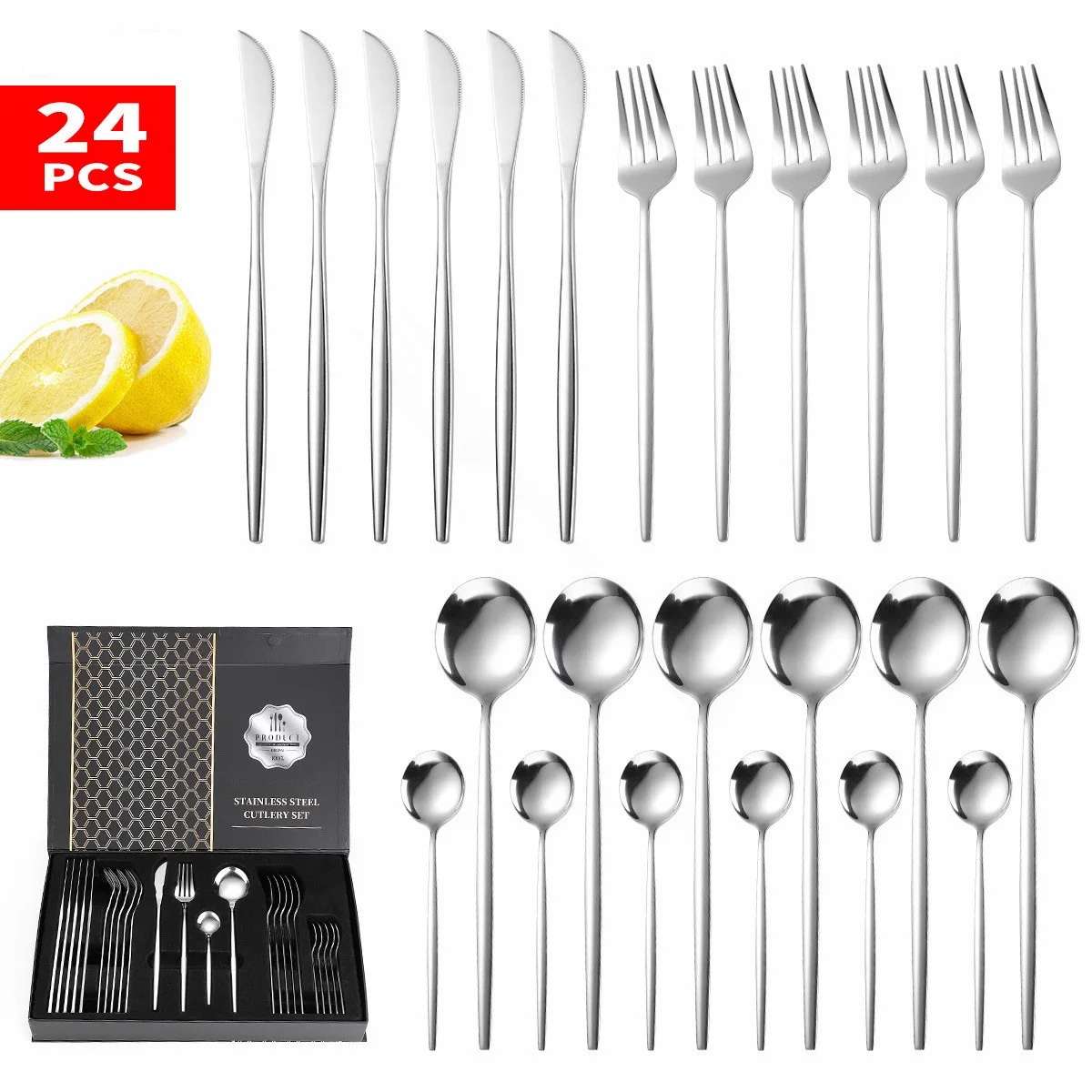 

Golden Tableware Set Stainless Steel Cutlery Set 24 Pcs Fork Spoons Knives Cutlery Set with Box Gold Dinnerware Set Dropshipping