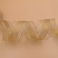 38mm 25yards wired edge golden net ribbons with mesh edge for festival christmas decoration new year gift wrapping