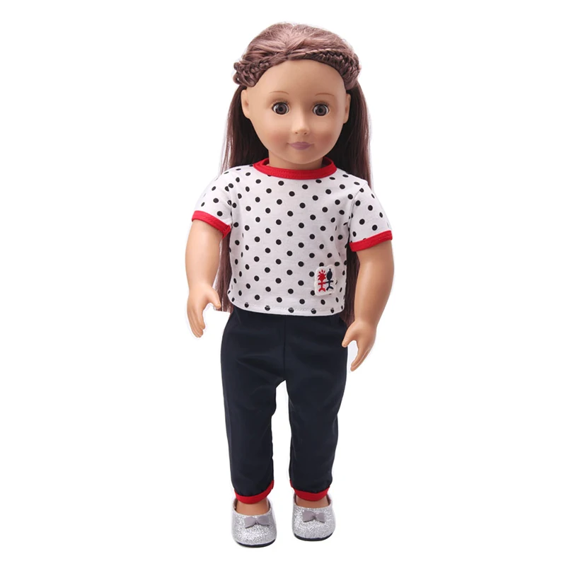 

18 inch Girls doll Clothes Casual wave point short sleeve suit American newborn dress Baby toys fit 43 cm baby doll c176