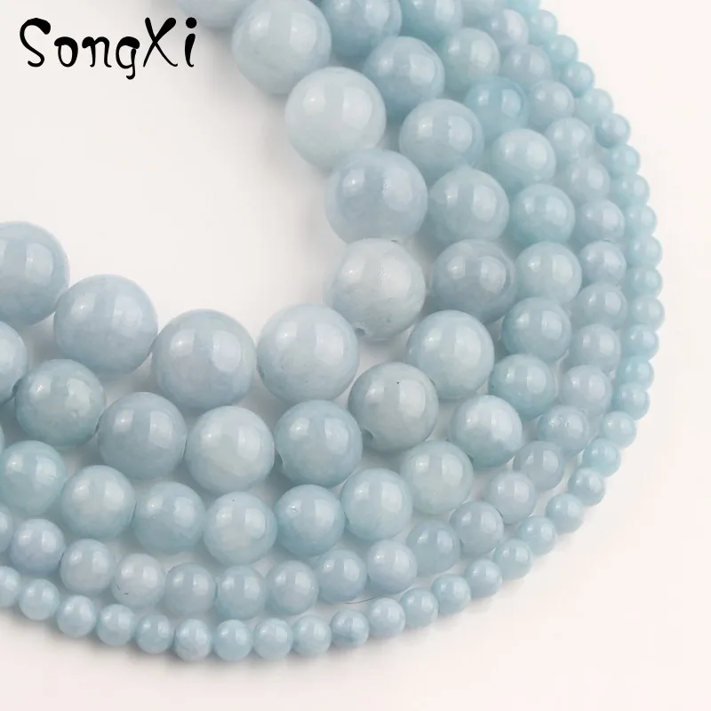 Natural Stone Light Blue Jades Beads 4 6 8 10 12mm Round Loose Spacer for Jewelry Making Diy Bracelet Necklace 15 Inches | Украшения и