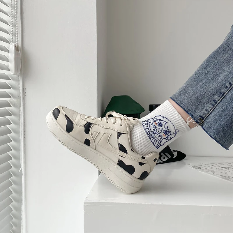 

Women Vulcanized Shoes 2021 Spring Autumn Female Mixed Colour Platform Ladies Lace Up Floor Shoes Chunky Bottom Footwear