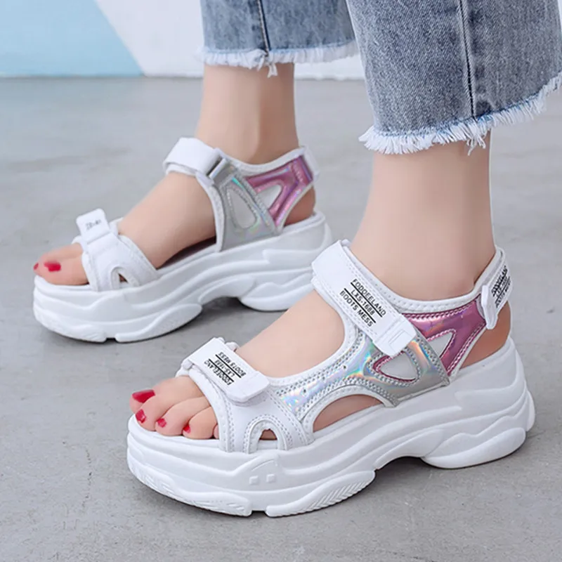 

Hook&Loop Sexy Hollow Out Open Toe Platform Shoes Ladies Beach Thick Bottom Sandals Summer Shoes Women Wedge Casual Sandals