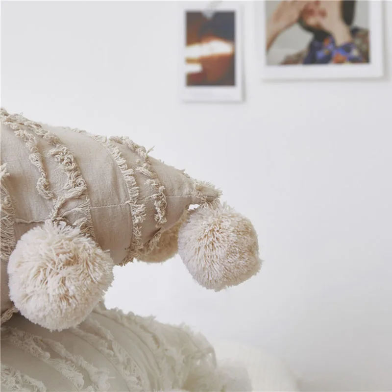 

Boho Style Autumn Winter Cushion Cover with Tassels Cute Pompom Balls Nordic Decorative Throw Pillow Case Home Sofa Drop Shippng