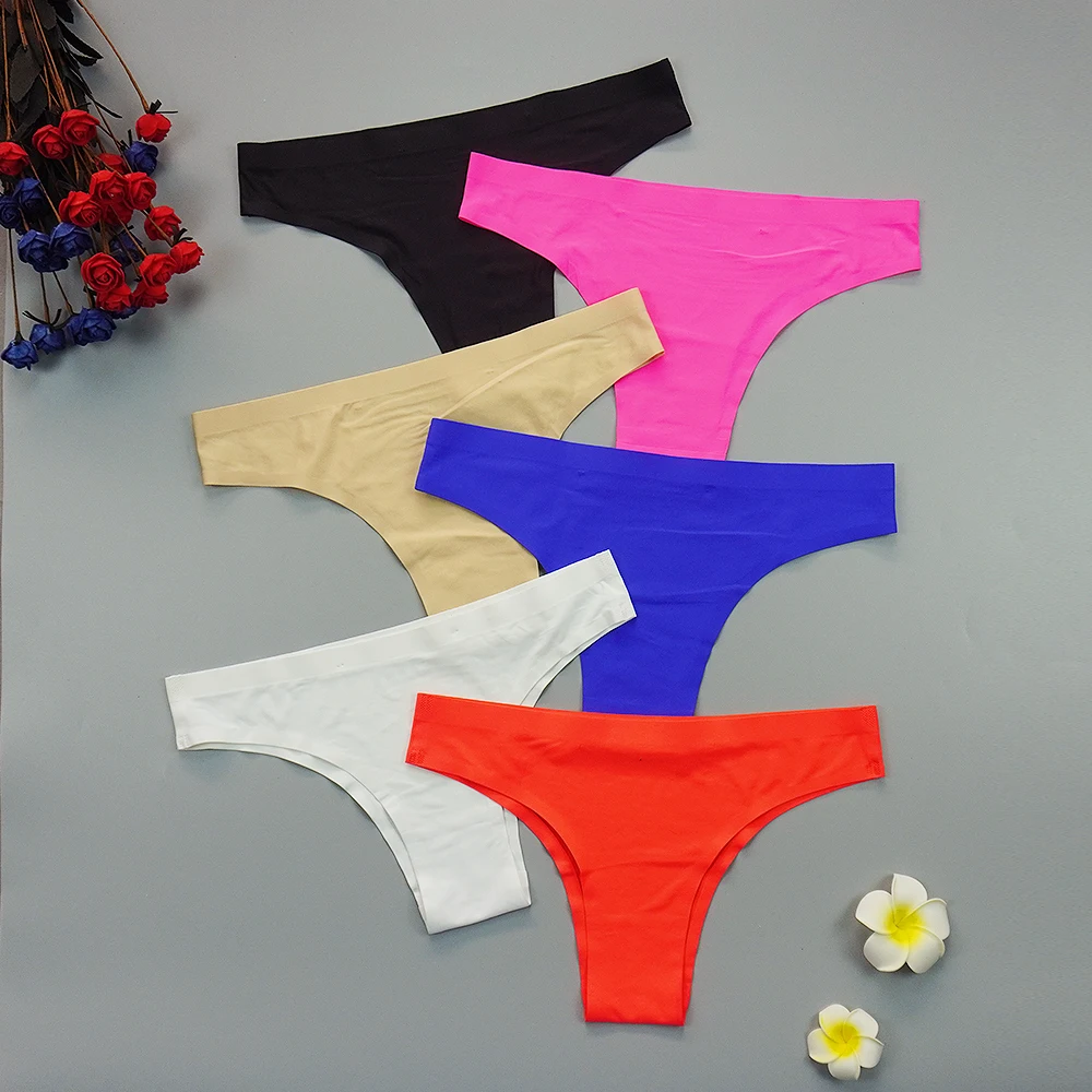 

Sexy Thongs 6Pcs/Lots Women Seamless Panties Tangas Ice Silk Ladies Underpants Low Rise G-String Sports Intimate T Panty