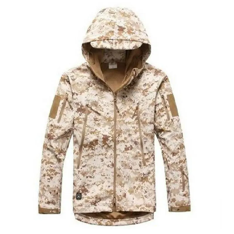 Desert Camo Sharkskin софтшелл Куртки флис с капюшоном Камуфляж Топы корректирующие зима Охота Военная Униформа Снайпер одежда Ghillie костюм - Color: Desert Camo