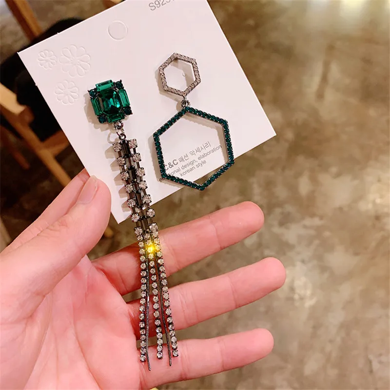 Милые женские серьги подвески с цирконом элегантные Серебристые Длинные