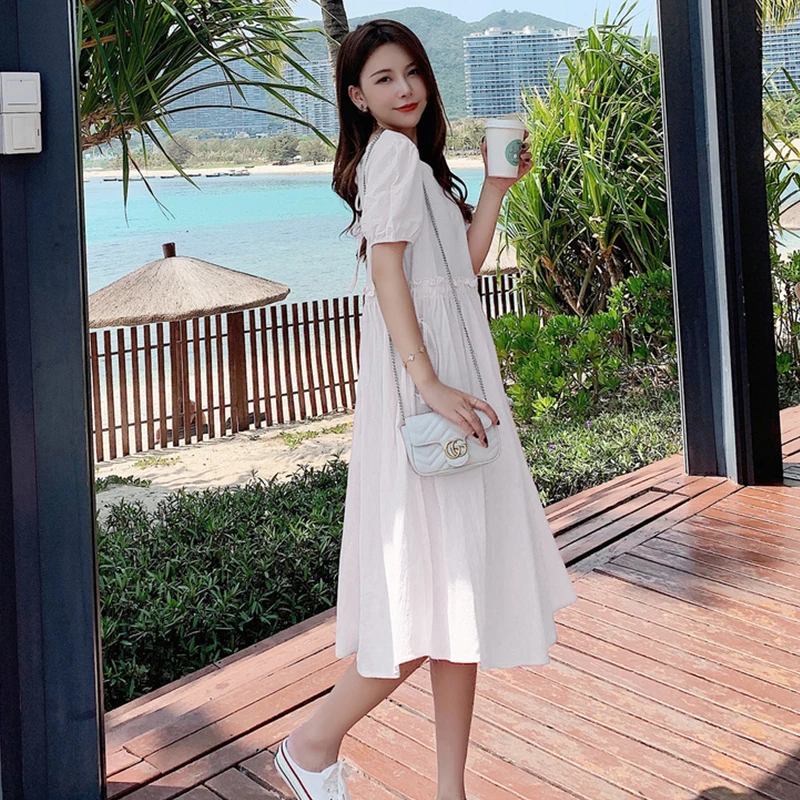 

2021 summer new girl pink dress summer girl white skirt fashion college style loose slimming large dress suitable for 40-95 kg