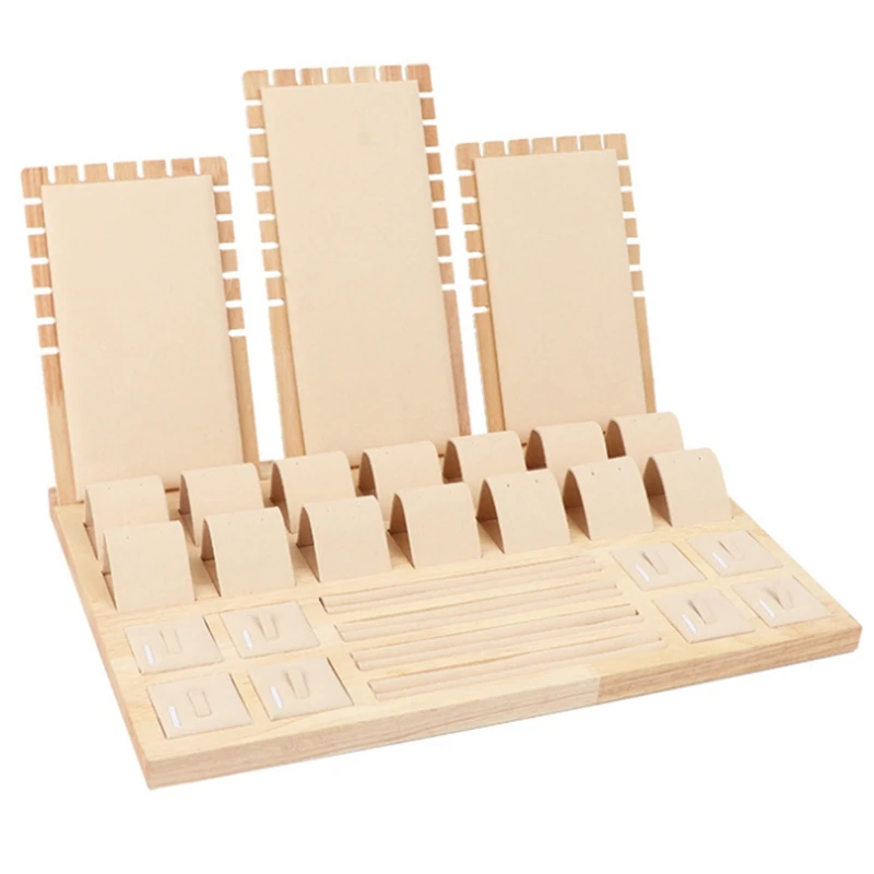 

High Quality Wooden Velvet Jewelry Display Earring Display Stand Ear Stud Earrings Holder Rack Storage Case