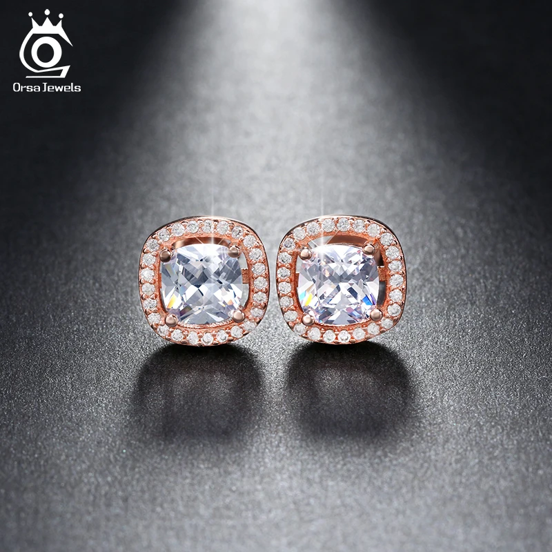 ORSA JEWELS 1ct Подушка огранка многоцветный Цирконий Кристалл серьги гвоздики для девочек модные ювелирные изделия без содержания никеля OE149