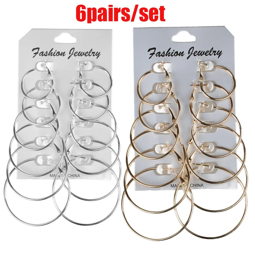 

6Pairs /12Pairs Punk Hoop Earrings Set Big Circle Earrings Jewelry for Women Girls Steampunk Ear Clip Punk Earring Ear Ring