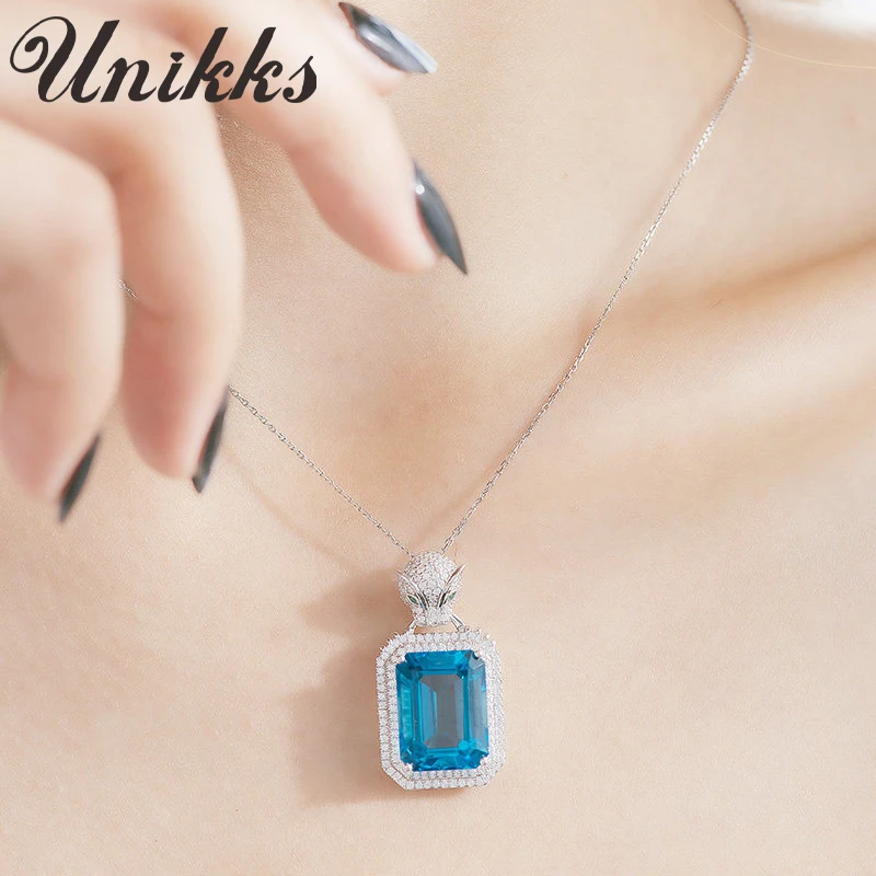 

Topaz Pendant Swiss Blue Inlaid 925 Silver Necklace Fashion Color Treasure Silver Jewelry For Girlfriend