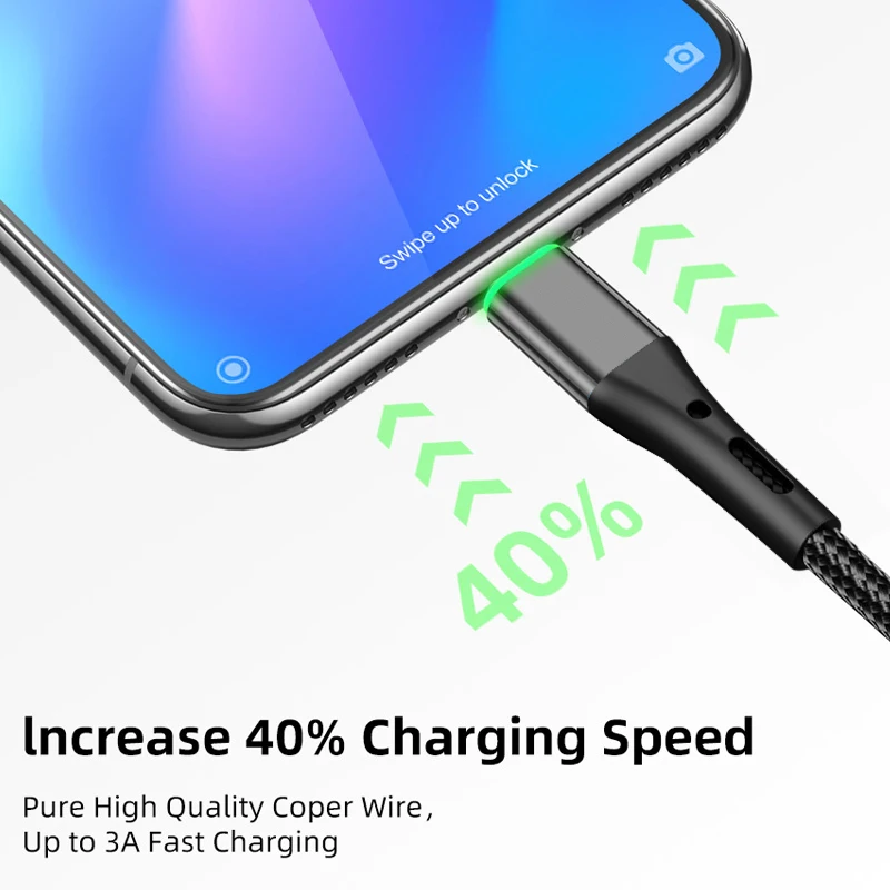 Кабель Micro USB 360 А быстрая зарядка ° прочность на изгиб для телефонов Android xiaomi huawei