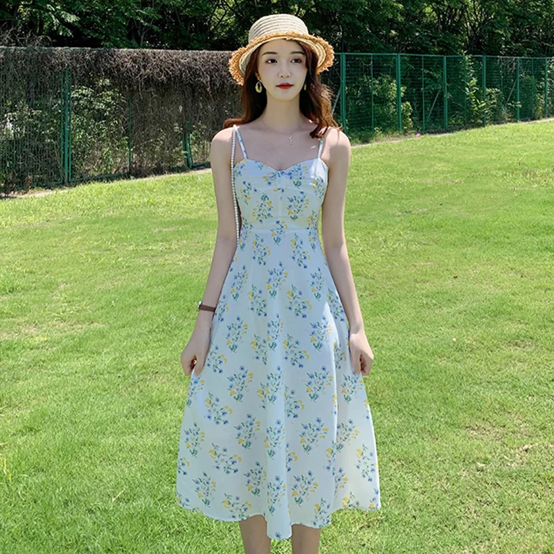 Женское длинное белое платье комбинация с цветочным принтом Летние Элегантные