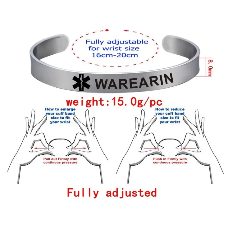 Золотой серебряный цвет медицинские оповещения идентификационные браслеты