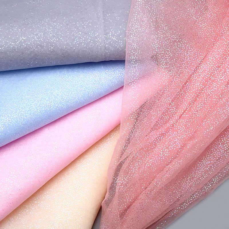 

160X100cm Colorful Hot Stamping Gauze Stage Clothing Fabrics Gold-Spraying Dress High Shine Silver Bright Powder Mesh Yarn