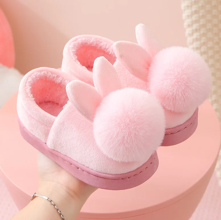 

Детские тапочки для девочек и мальчиков, на осень/зиму, дышащие теплые шерстяные хлопковые тапочки, розовые шлепанцы на каблуке, 2020