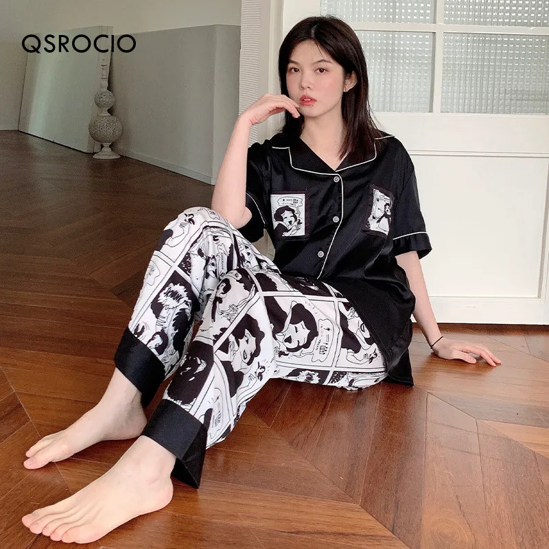QSROCIO летний женский пижамный комплект крутая модная Пижама с V-образным вырезом и
