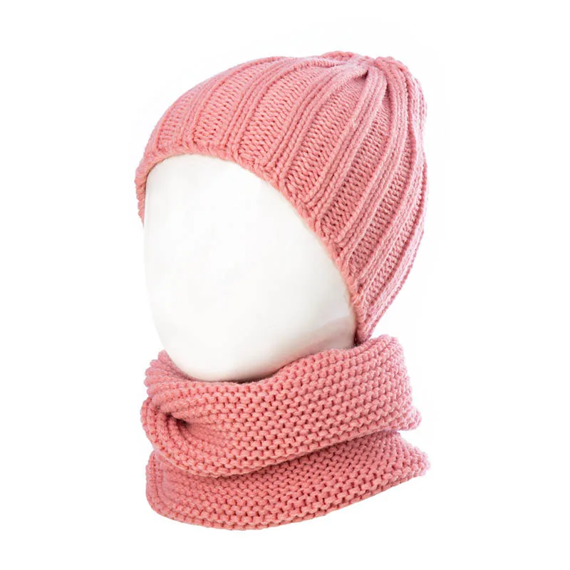 Pink 2 шт./компл. мягкий новорожденный ребенок шляпа шарф милое вязанное с эластичным складным козырьком Кепки для мальчиков и девочек зимняя теплая куртка для детей, шапка одноцветная Цвет круглые шапки без полей для маленьких - Цвет: Pink