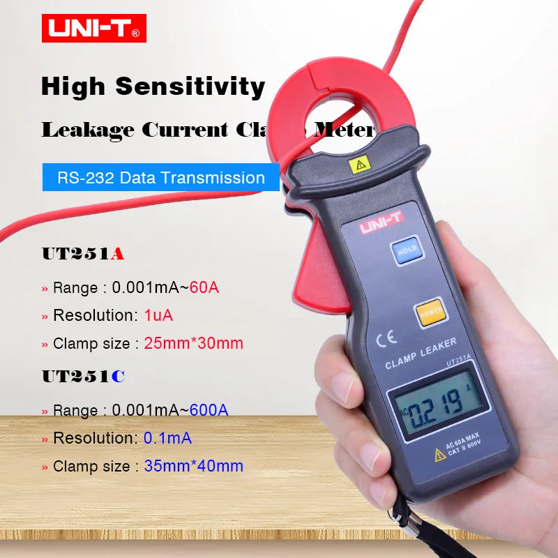 Токовые клещи утечки UNI T UT251A UT251C Автоматический диапазон Высокая