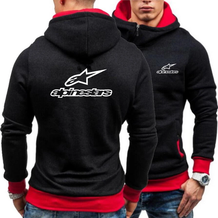 

Fall/winter hoodie mountain star men's fashion diagonal zipper patchwork sportswear sweatshirt men's hooded long-sleeved pullove