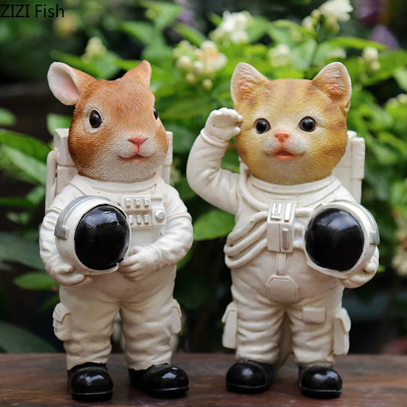 

Маленький полимерный Кролик для садового двора, креативное украшение в виде котенка, настольное украшение в виде астронавта, украшение для космонавта, домашний декор