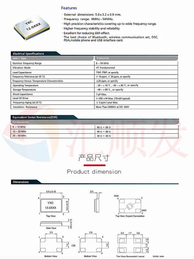 

2PCS!!! 5032 SMD passive crystal oscillator / YSX531SL 20MHz 10PPM 20pF X503220MSB4SI 4 feet